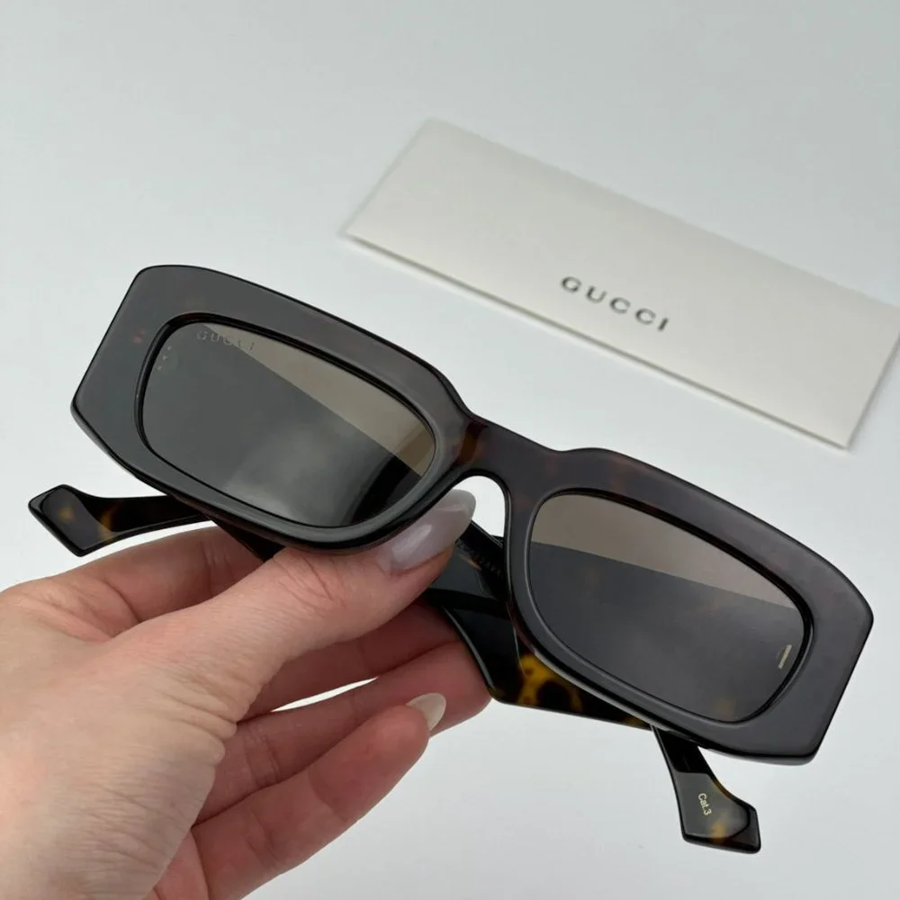 Gucci GG1426S 002 BRAND NEW Sunglasses Dark Havana Brown Unisex Rectangle